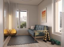 Asunto A1 huone. Taiteilijan näkemys.