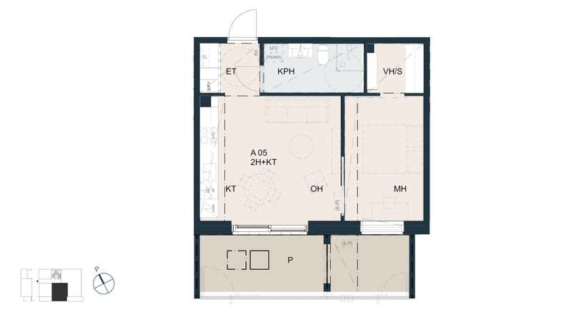Kerrostalo, 2h+kt, 43,5 m², Hermanni – pohled 2