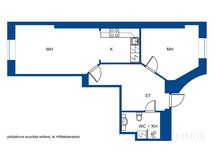 Virallisesti 1h+k, mutta käytännössä uudistusten myötä asunnossa on oma makuuhuone.