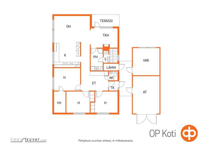 Omakotitalo, 4h,k,takkah.,s,vh,wc,at,var., 115/145 m², Vehkoja – pohled 2