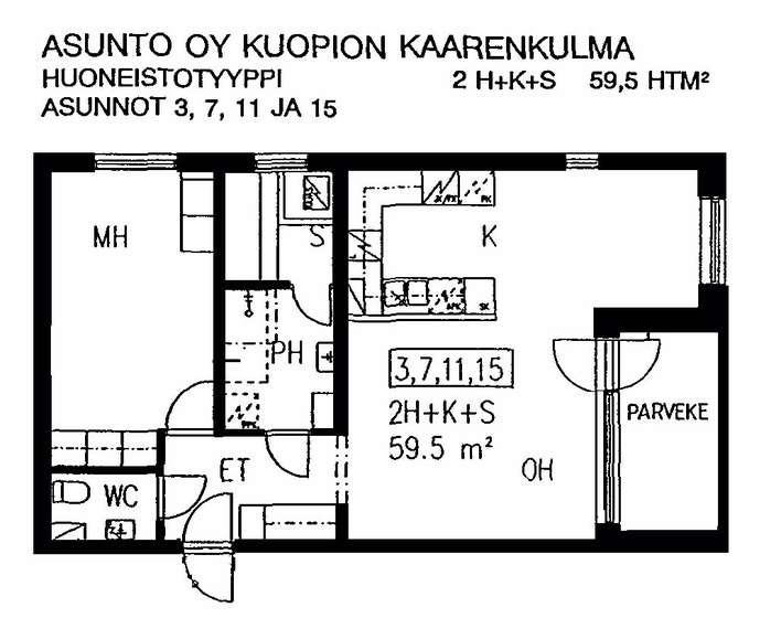 Kerrostalo, 2H+K+S, 59,5 m², Petonen - Näkymä 3