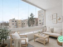 Sisäpihalle oleva parveke digistailattuna