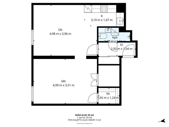 Kerrostalo, 2h+k+kph+vh, 55 m², Sörnäinen - Näkymä 3