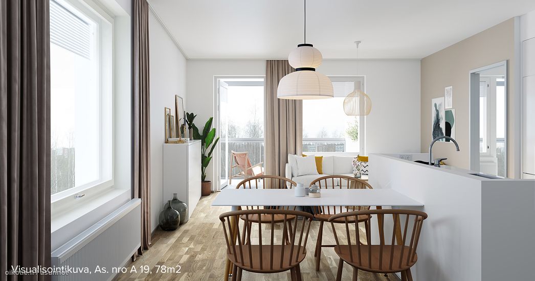 Visualisointikuva ylemmän kerroksen vastaavasta asunnosta