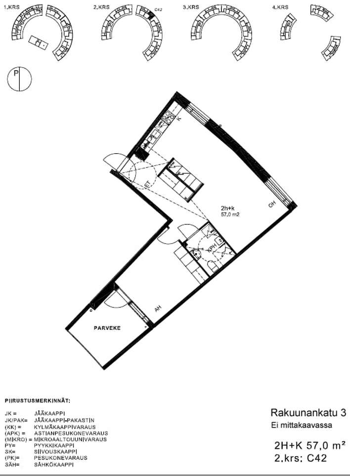 Kerrostalo, 2H+K, 57 m², Ahvenisto, Hämeenlinna