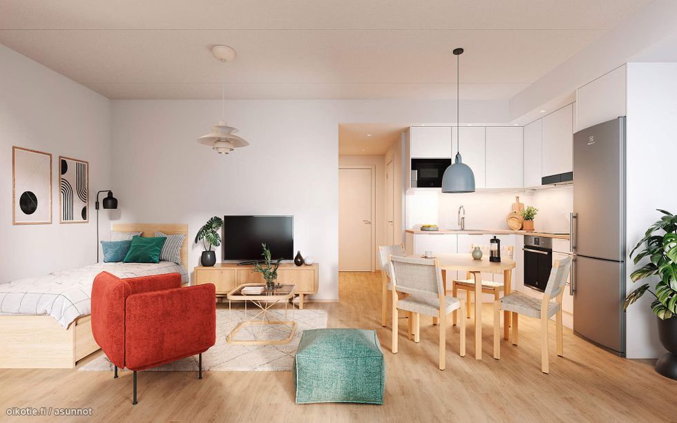 Visualisointikuva Renatan asunnosta A 3, A 8, A 13 ja A 18, 1h+kt, 29,5 m²