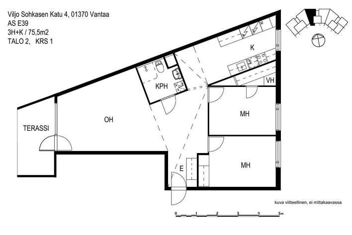Kerrostalo, 3H+K, 75,5 m², Jokiniemi, Vantaa