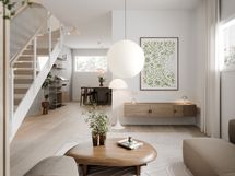 Olohuoneesta näkymä ruokailutilaan