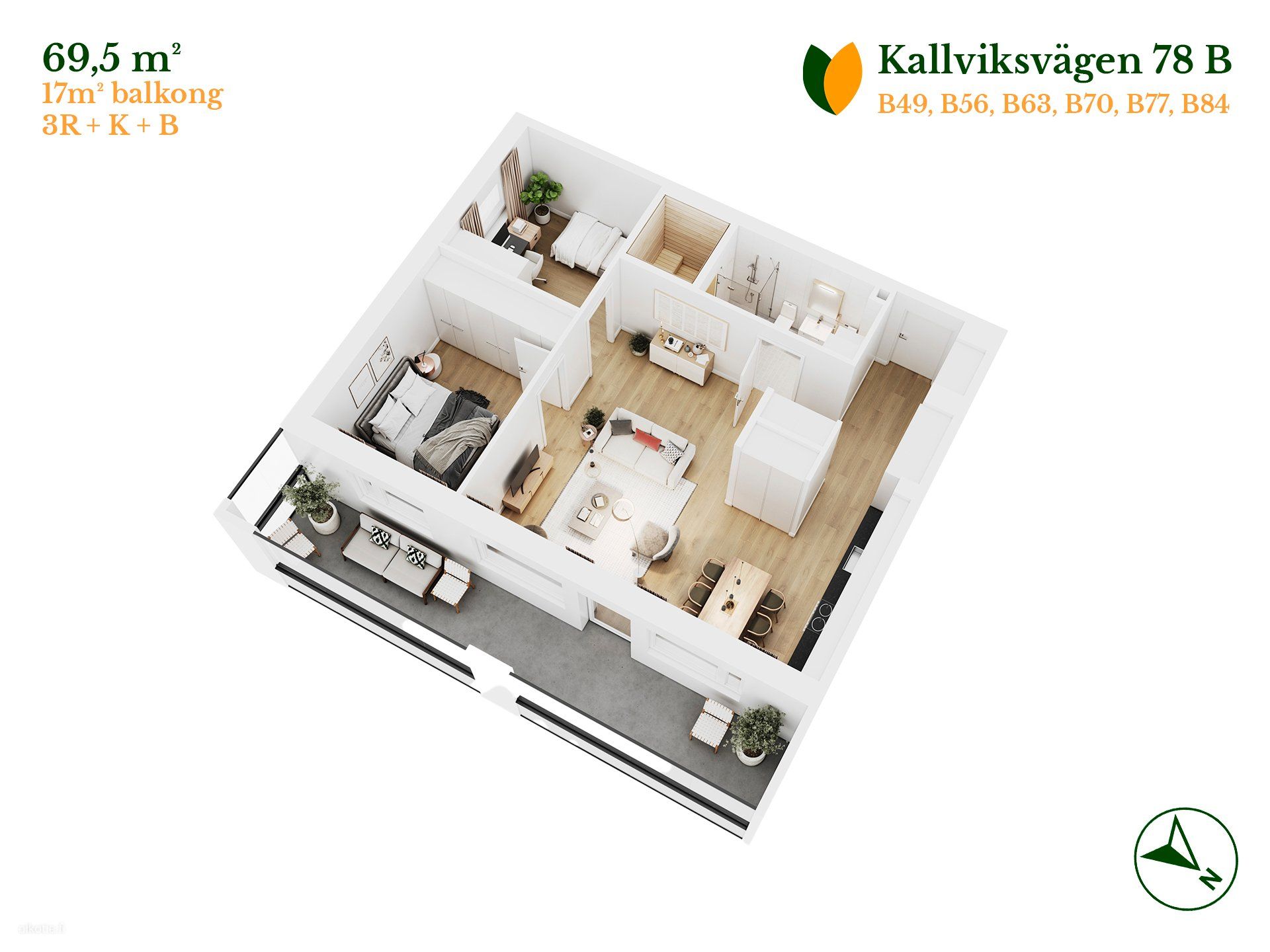 Kerrostalo, 3R + KV, 69,5 m², Vuosaari - Näkymä 3