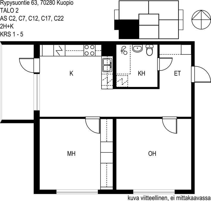 Kerrostalo, 2h+k, 54 m², Rypysuo – pohled 2