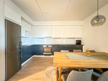 Avokeittiössä on runsaasti kaappitilaa ja laskutilaa.