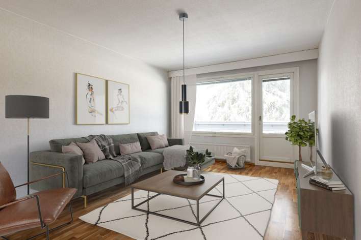 Kerrostalo, Kolmio lasitetulla parvekkeella, 74 m², Holsti - Näkymä 3