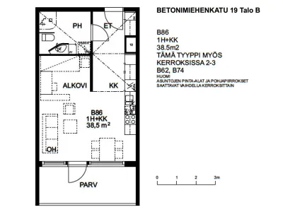 Kerrostalo, 1h+kk, 38,5 m², Alppila - View 2