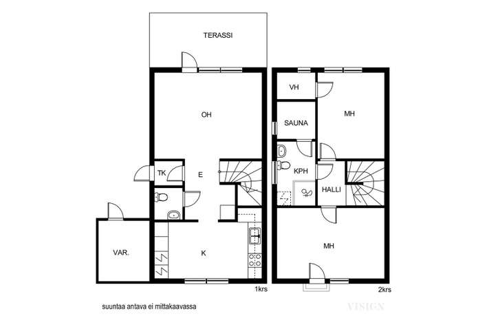 Rivitalo, 3h, k, kh, s, wc, terassipiha, ranskalainen parveke, 74,5 m², Päiväranta - Näkymä 2