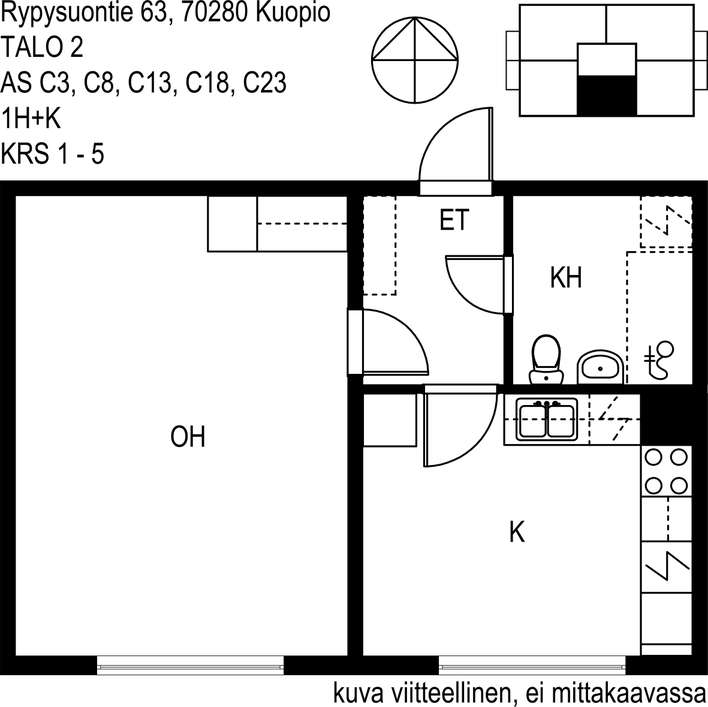 Kerrostalo, 1h+k, 37 m², Rypysuo – pohled 2