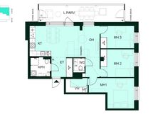 Kodin pohjapiirros (4h+kt, 82 m²)