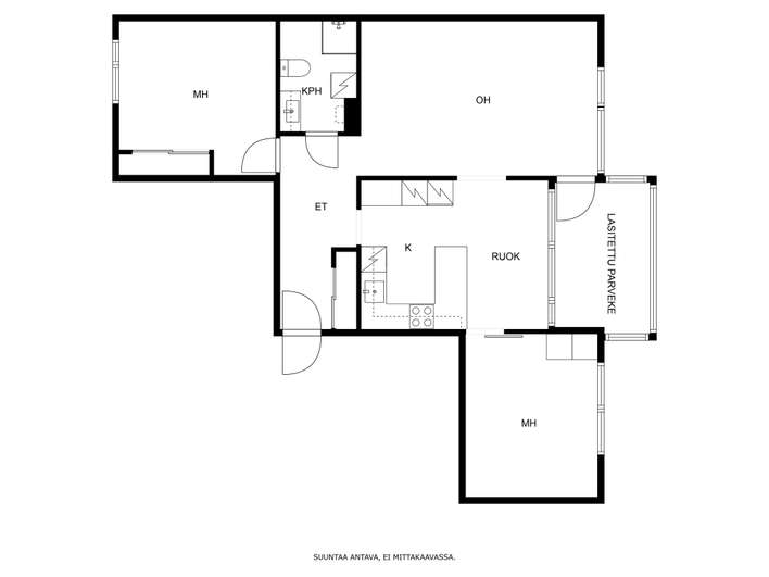 Kerrostalo, 3h, k, kph/wc, las.p., 75,5 m², Ullanlinna - Näkymä 2