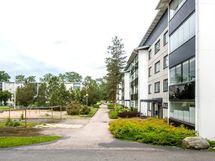 Sisäpihalla lasten leikkipaikkaa ympäröi vehreät itstutukset.