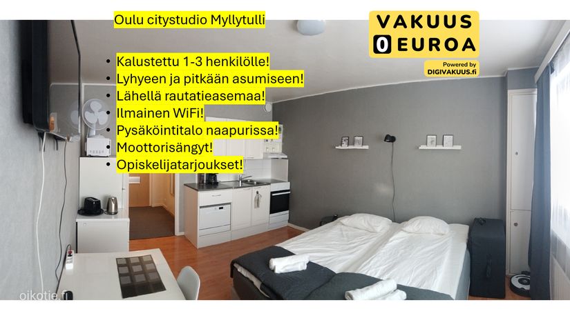 Loma-asunto, 1h + avok, 25 m², Keskusta, Oulu