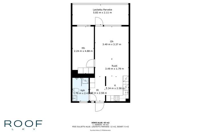 Kerrostalo, 2h+kk+rt+kph/wc+lasit.parv., 42,9 m², Viherkallio – pohled 2
