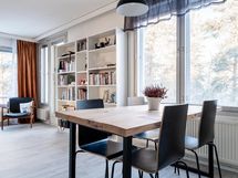 Näkymä keittiöstä olohuoneeseen