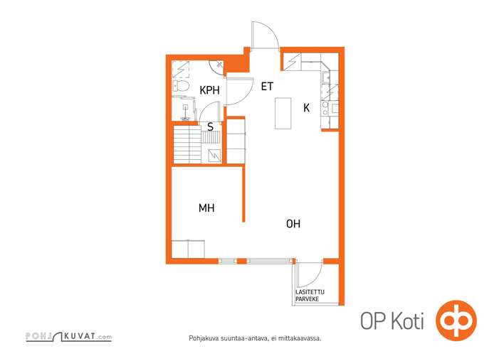 Kerrostalo, 2h+kk+kph+s+las.p, 36 m², Karjaranta - View 2