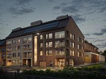 Visualisointikuvassa taiteilijan näkemys Ultramariinin julkisivusta Kuninkaantammenkierron puolelta.