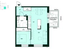 Kodin pohjapiirros (2h+kt, 45 m²)