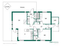 Hyvä pohja mm. kaksi käyntiä terassille ja toinen wc.