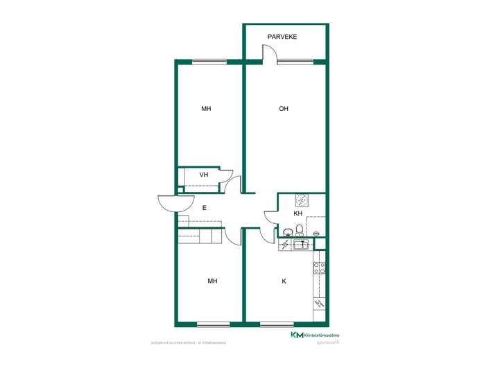 Kerrostalo, 3h, k, kph/wc, vh, lasitettu parveke, 75,5 m², Poitsila - Näkymä 2