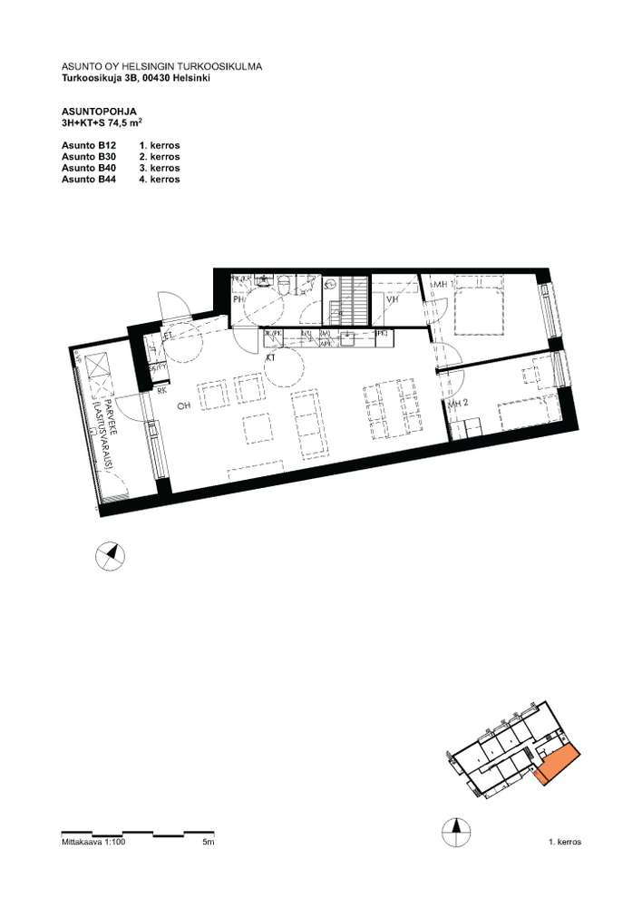 Kerrostalo, 3H+KT+S, 74,5 m², Kuninkaantammi – pohled 3