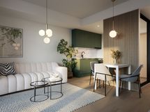 Viitteellinen kuva asunnosta D79 (34,5m2).Saattaa sisältää lisähintaisia materiaaleja.