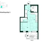 Vaihtoehtoisessa pohjaratkaisussa olohuoneessa on alkovin sijaan on suunniteltu vaatehuone.