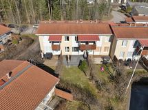 Suojaisaa piha-aluetta reunustavat pensasaidat.