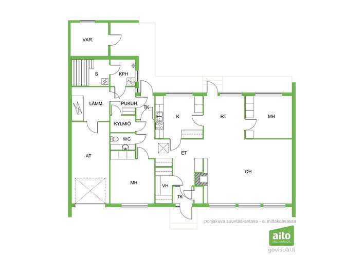 Omakotitalo, Oh, 2x mh, k, ruokailutila, wc, ph, ph, s, tekninentila, autotalli ja varasto, 99/152 m², Lehmuskylä - Näkymä 3