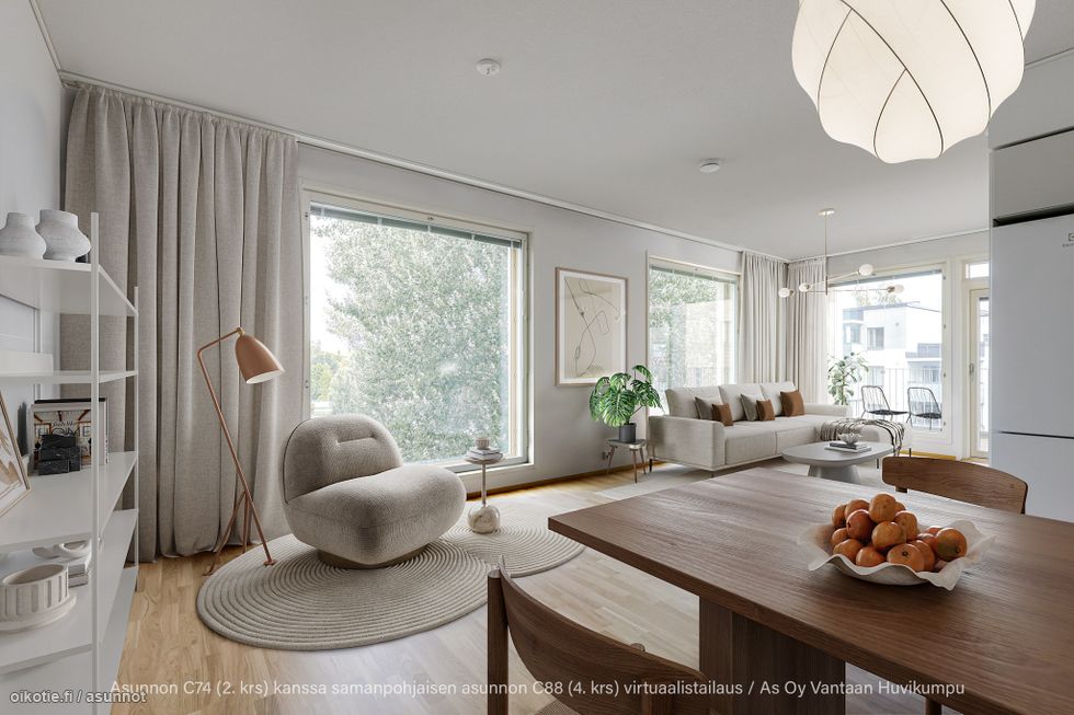 Samanpohjaisen asunnon C88 4. krs valokuva virtuaalistailattuna