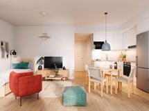 Visualisointikuva Renatan asunnosta A 3, A 8, A 13 ja A 18, 1h+kt, 29,5 m²