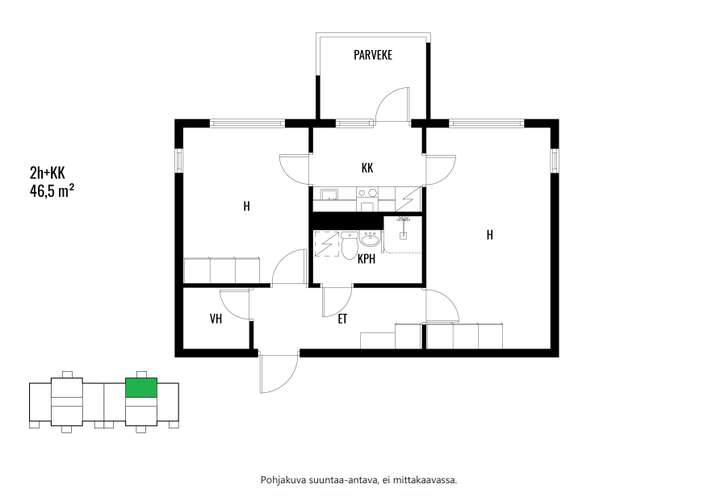 Kerrostalo, 2h + k + parveke/terassi, 46 m², Kevätkumpu
