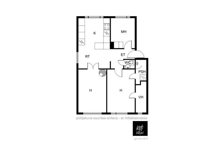 Asunto, 3h, keittiö, ruokailutila, WC, psh, at., 77 m², Kauriala – pohled 2