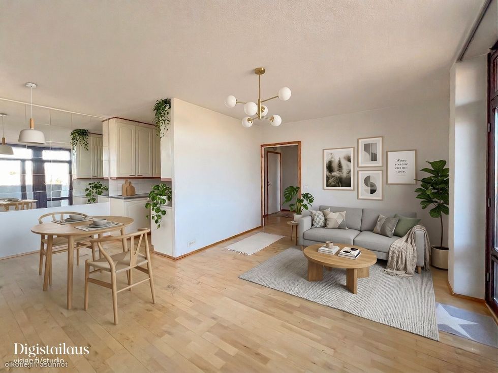 Hissitalon neljännen kerroksen tilava kaksio hyvien palvelujen läheltä.