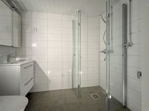 Kylpyhuone on tilava ja se on juuri uusittu putkiremontin yhteydessä.