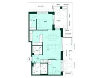 3h+kt+khh+s, 77,5 m². Kolmio, jossa sauna, kodinhoitohuone, lasitettu parveke ja oma piha.