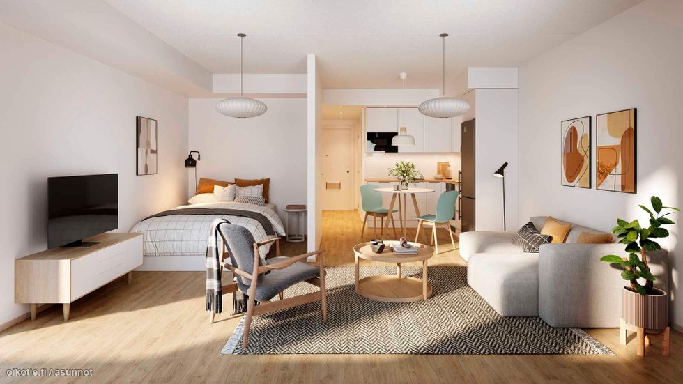 Visualisointi 32,5-neliöisestä yksiöstä (vaihtoehtopohja 2)