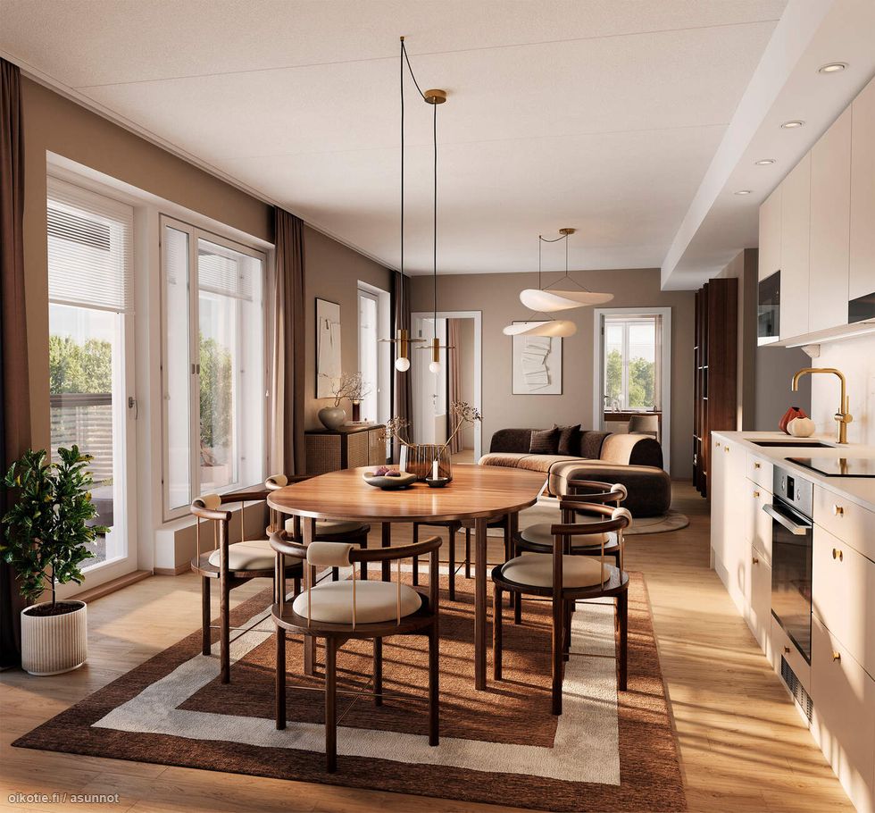 Visualisointi 85,5-neliöisestä perheasunnosta (asunnot D10 ja D17, 4h+kt+s).