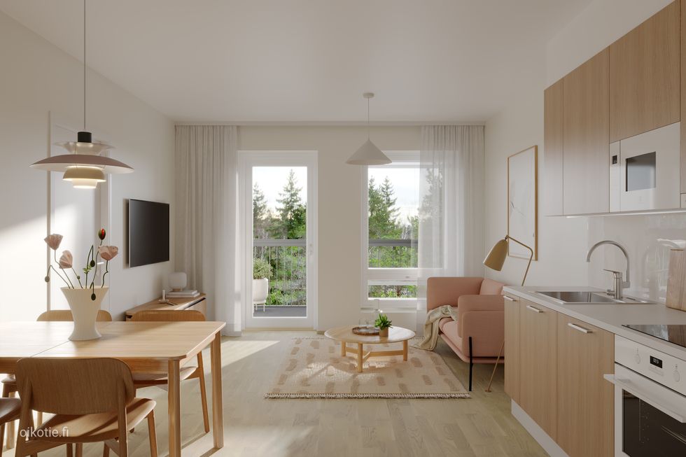 Asunto A18, 3h+kt, 55,0 m2, olohuone-keittiö, taiteilijan näkemys