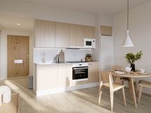 Asunto A44 olohuone. Taiteilijan näkemys.