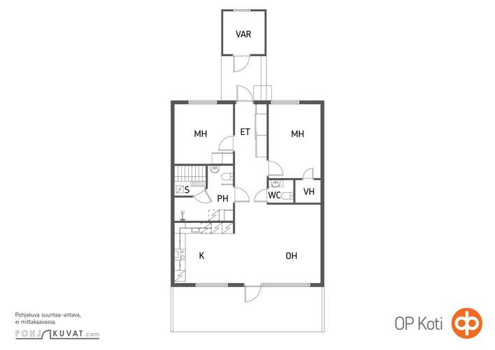 Rivitalo, 3h+k+kph+s+erillinen wc+lämmin varasto (YJ:3h+k+s), 82 m², Piispanristi - Ansicht 2