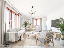 Valoisa kulmahuoneisto, josta näkymät Malminkartanon hui