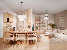 Visualisointi 83-neliöisestä perheasunnosta (D23, 4h+kt+s).