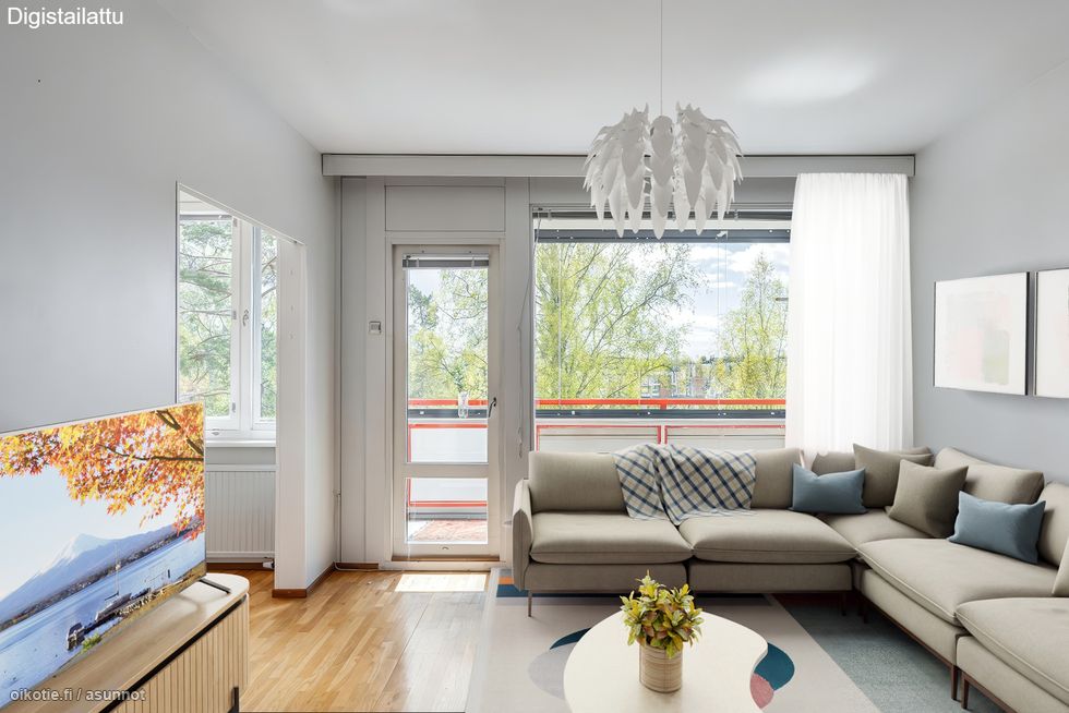 Valoisa olohuone (virtuaalikalustettuna)